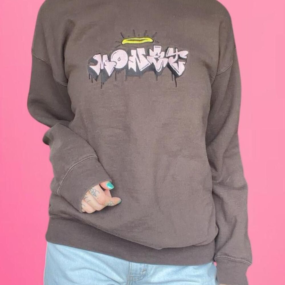 monet skateboarding brown graffiti crew neck